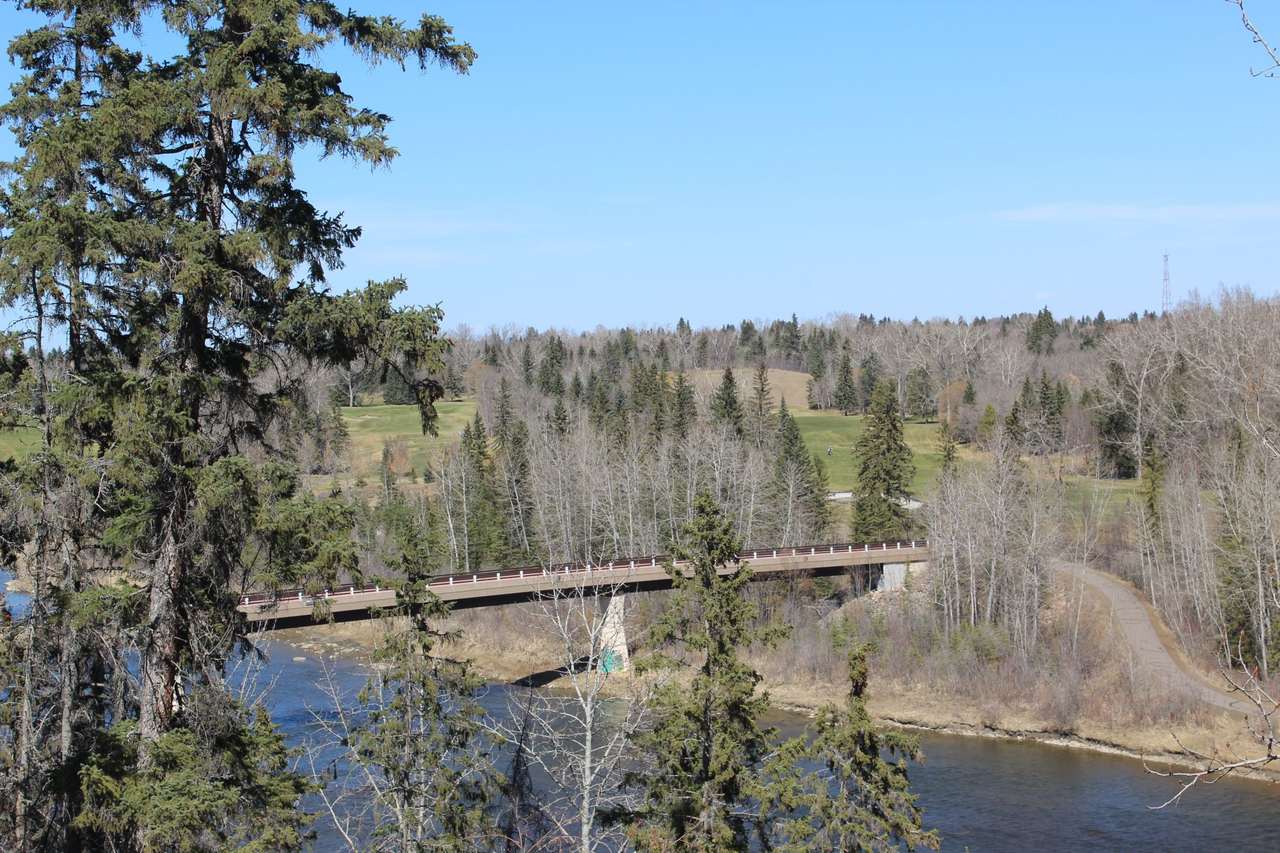 Riverlands pedestrian bridge over the Red Deer River, seen from Heritage Ranch